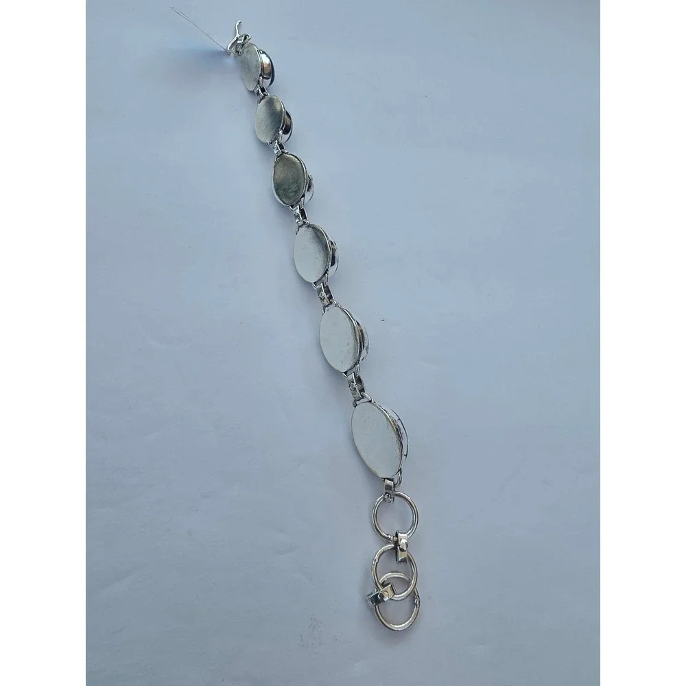 Premium Turquoise Link Bracelet Silver Tone Oval Stone Adjustable 6-8 Inch